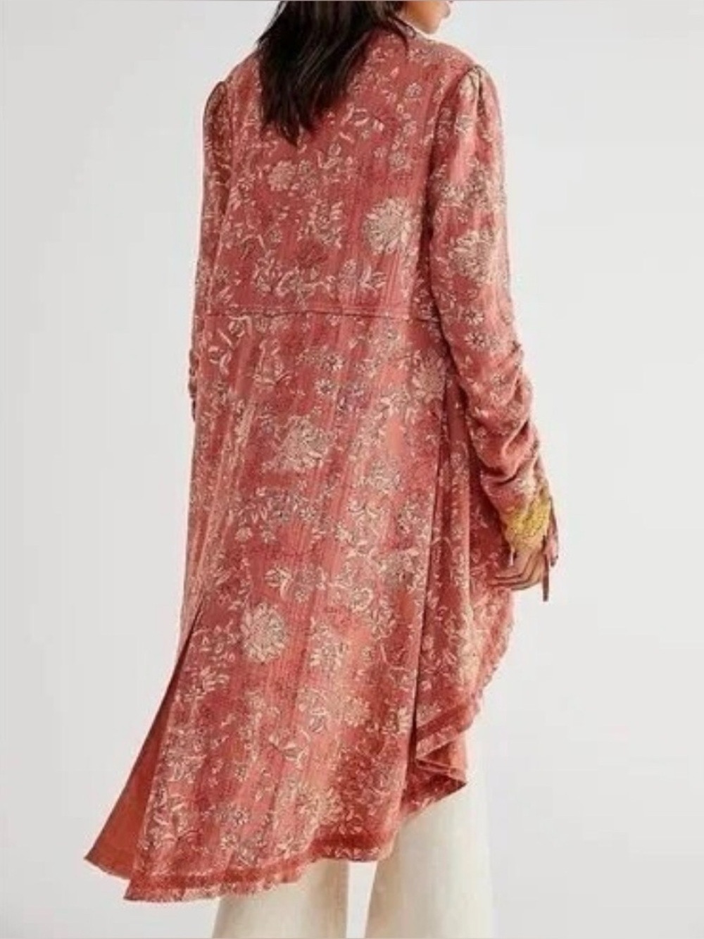 Free People Lara Double Cloth Duster Floral Cottagecore Ribbon Duster Pink Small - Picture 2 of 9